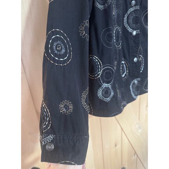 JM Collection | Black Cotton Embroidered Jacket Gold & Silver Design | Size 16W - Picture 4 of 14